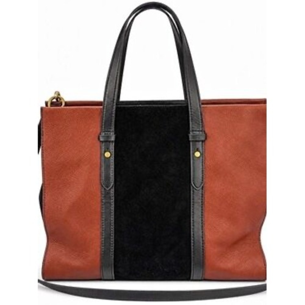 Fossil Kingston Satchel Suede Two Tone Lux Fall Boho Classic Modern Western